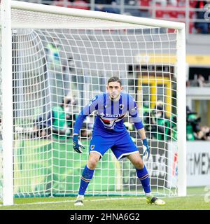 Milan, Italie. 13th févr. 2022. Italie, Milan, février 13 2022: Wladimiro Falcone (gardien de but Sampdoria) ac Milan coup de pied de coin dans la seconde moitié pendant le match de football AC MILAN vs SAMPDORIA, Serie A 2021-2022 day25 au stade San Siro (Credit image: © Fabrizio Andrea Bertani/Pacific Press via ZUMA Press Wire) Banque D'Images