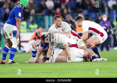 Stade Olimpico, Rome, Italie, 13 février 2022, ruck Angleterre pendant 2022 six Nations - Italie contre Angleterre - Rugby six Nations match Banque D'Images