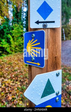Marqueur de chemin Camino de Santiago, Vianden, Luxembourg Banque D'Images