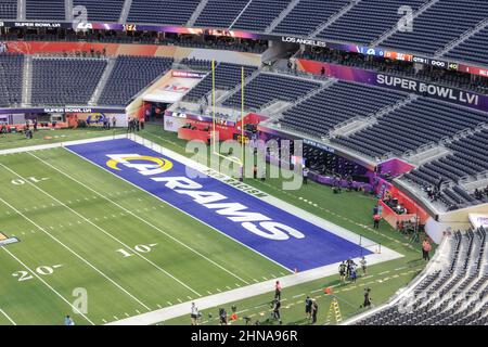 Dimanche 13 février 2022, 2022 ; Inglewood, CA USA ; Une vue générale de l'intérieur du stade SoFi avant le Super Bowl LVL entre les Cincinnati Bengals et le Banque D'Images