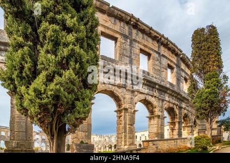 L'arène romaine de Pula, Croatie, Europe. Banque D'Images