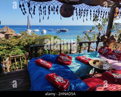 19 octobre 2021. Sharm El Sheikh: Le restaurant de montagne Farsha près de Gold Beach Banque D'Images