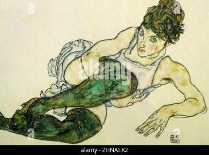 EGON SCHIELE (1890-1918) peintre expressionniste autrichien. Sa peinture de 1914 Bas verts Banque D'Images