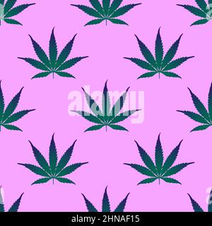 Un motif de feuilles de cannabis sur fond lilas dans un style plat pour l'impression et le design. Illustration vectorielle. Illustration de Vecteur