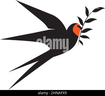 Branche de maintien de silhouette de grange, vecteur. Silhouette d'oiseau volant isolée sur fond blanc. Design minimaliste. Affiche scandinave Illustration de Vecteur