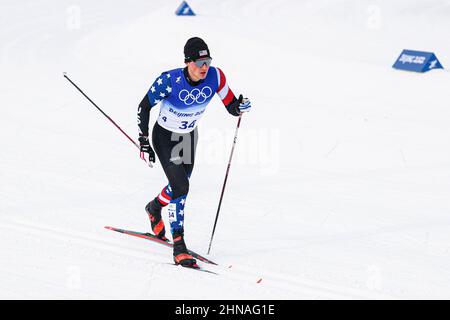 Gus Schumacher (Etats-Unis), 11 FÉVRIER 2022 - ski de fond : Classique Homme 15km lors des Jeux Olympiques d'hiver de Beijing 2022 à la Croix- Banque D'Images