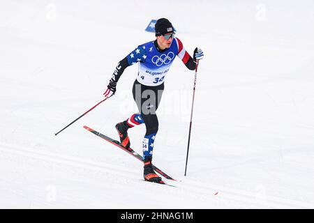 Gus Schumacher (Etats-Unis), 11 FÉVRIER 2022 - ski de fond : Classique Homme 15km lors des Jeux Olympiques d'hiver de Beijing 2022 à la Croix- Banque D'Images