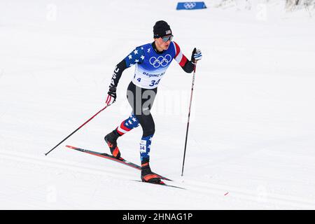 Gus Schumacher (Etats-Unis), 11 FÉVRIER 2022 - ski de fond : Classique Homme 15km lors des Jeux Olympiques d'hiver de Beijing 2022 à la Croix- Banque D'Images