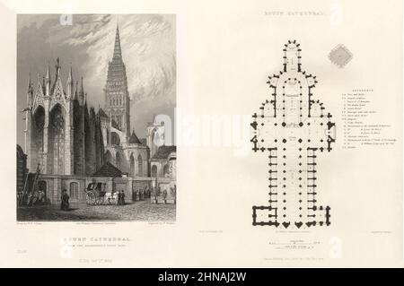 Cathédrale française, Cathédrale de Chartres, Rouen, France, gravure française antique, 1837 Banque D'Images