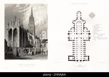 Cathédrale française, Cathédrale de Chartres, Rouen, France, gravure française antique, 1837 Banque D'Images