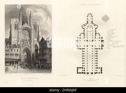 Cathédrale française, Cathédrale de Chartres, Rouen, France, gravure française antique, 1837 Banque D'Images