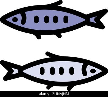 Simple poisson plat icône. Jeu de pictogrammes de couleur de contour. Sardines, sprat, anchois ou iwashi concept. Illustration vectorielle colorée isolée sur un backgro blanc Illustration de Vecteur