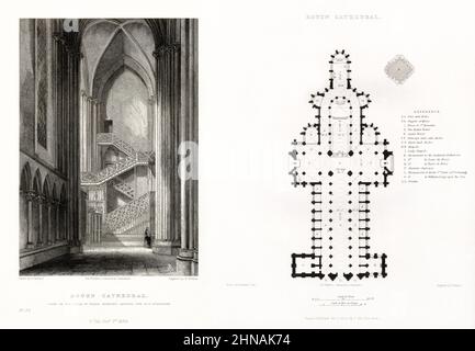 Cathédrale française, Cathédrale de Chartres, Rouen, France, gravure française antique, 1837 Banque D'Images