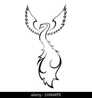 Contour noir gracieux Firebird isolé sur fond blanc, dessin à la main illustration vectorielle Illustration de Vecteur