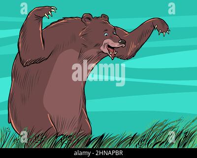 l'ours brun est un personnage de dessin animé, un prédateur drôle. Animal dangereux Illustration de Vecteur