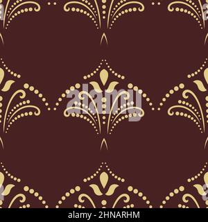 Décoration fleurie en pointillés. Arrière-plan abstrait classique sans couture avec fleurs. Motif avec éléments floraux répétés. Décoration en pointillés dorés pour le tissu, le papier peint et l'emballage Banque D'Images