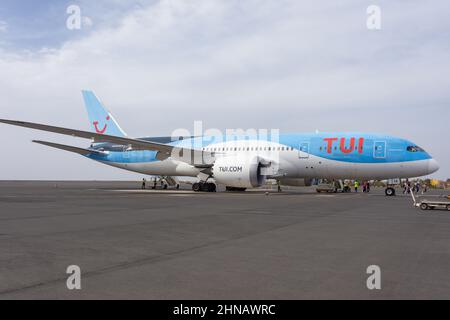 TUI 787-8 Dreamliner à l'aéroport international d'Amílcar Cabral (Sal), Sal, República de Cabo (Cap-Vert) Banque D'Images