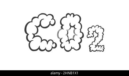 CO2, émissions de dioxyde de carbone, icône de vecteur de lettres nuageux. Illustration vectorielle plate isolée sur fond blanc. Illustration de Vecteur