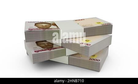 3D rendu de Stack of 1000 Nigeria Naira notes. Quelques paquets de monnaie naira isolés sur fond blanc Banque D'Images