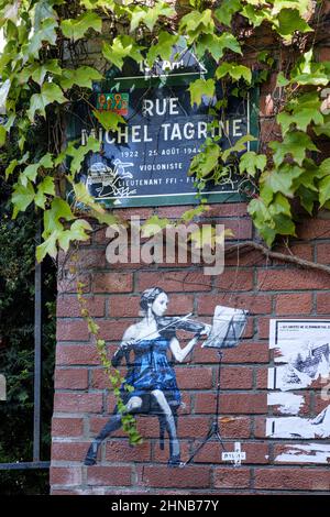 France. Paris (75) (19th arrondissement) rue Michel Tagrine. Michel Tagrine était violoniste et ancien étudiant du Conservatoire, et résistant pendant Banque D'Images