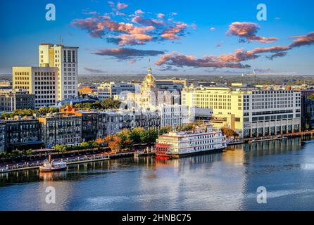 Savannah Riverfront à Dusk Banque D'Images