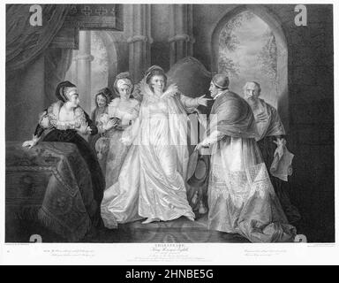 La reine Catherine, le cardinal Wolsey et le cardinal Campeius du roi Henri VIII de Shakespeare, Acte 3, scène 1 Banque D'Images