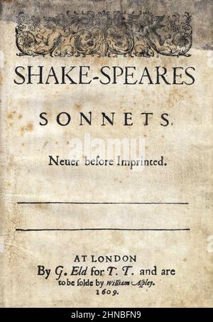 La page de titre d'une édition 1609 des sonnets de Shakespeare Banque D'Images