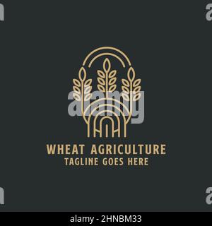 Vintage line art blé ferme agriculture logo inspiration, illustration de vecteur de monogramme botanique Illustration de Vecteur