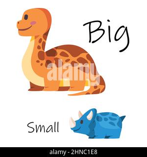 Comparaison entre le grand dinosaure brontosaurus et le petit triceratops graphique coloré pour enfants Illustration de Vecteur