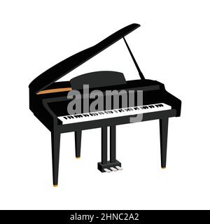Piano, piano à queue. Musique, pianiste. Instrument de musique isolé sur fond blanc. Vecteur Illustration de Vecteur