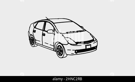 Voiture de sport de dessin animé, voiture de course, voiture électrique. 3d illustration de rendu sous forme de dessin animé, dessin au trait de style encre Banque D'Images