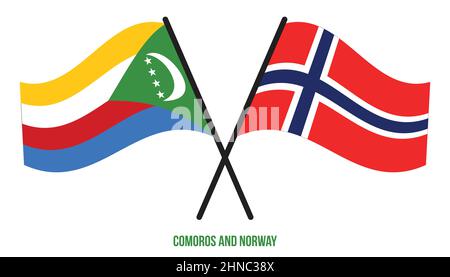 Comores et Norvège drapeaux croisés et ondulant style plat.Proportion officielle.Corriger les couleurs. Illustration de Vecteur