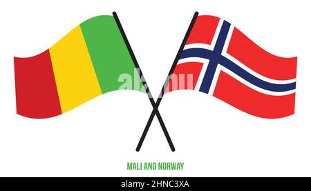 Mali et Norvège drapeaux croisés et ondulant le style plat.Proportion officielle.Corriger les couleurs. Illustration de Vecteur