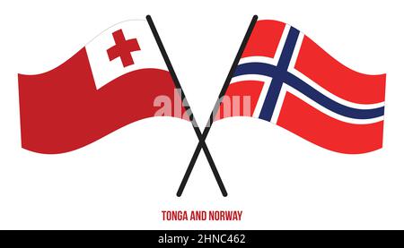 Tonga et Norway drapeaux croisés et ondulés de style plat.Proportion officielle.Corriger les couleurs. Illustration de Vecteur