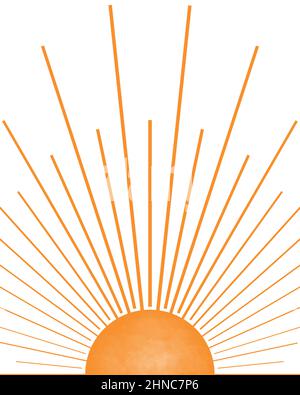 Orange Sun Burst Illustration, Boho Sun Print, Boho minimaliste imprimable Wall Art, abstrait géométrique Sunset Bohemian Art travail, Mid Century Modern Banque D'Images