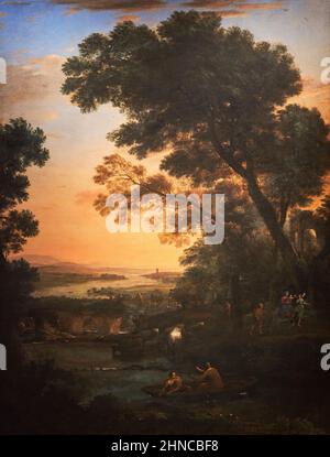 Claude Lorraine (c. 1600-1682). Paysage pastoral avec le vol en Égypte. 1663. Huile sur toile. 193 x 147 cm. Claude Lorraine était une Baroqu Banque D'Images