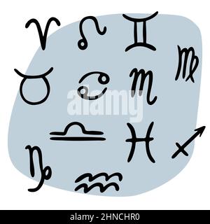 Ensemble d'illustrations de style Doodle vectoriel de signes astrologiques noirs isolés sur fond blanc Illustration de Vecteur