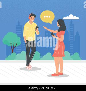 couple de discussion avec des personnages de smartphones Illustration de Vecteur