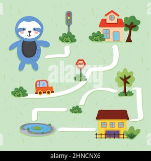 sloth sur le labyrinthe de la ville pour les enfants Illustration de Vecteur