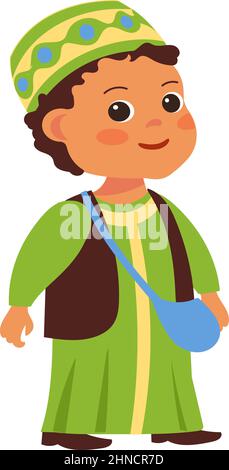 Garçon dans des vêtements musulmans traditionnels. Joyeux enfant arabe Illustration de Vecteur