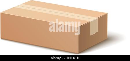 Maquette de boîte ondulée. Boîte en carton vierge fermée de style réaliste Illustration de Vecteur