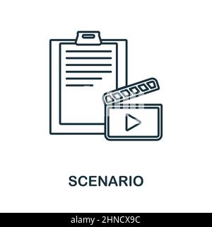 Icône de scénario. Elément de ligne de la collection de production vidéo. Signe d'icône de scénario linéaire pour la conception Web, les infographies et plus encore. Illustration de Vecteur