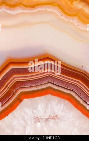 Motifs et structure de bandes dans une Laguna agate trancée et polie du Mexique. Banque D'Images