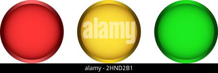 Bouton rouge, bouton jaune, bouton vert vecteur sur fond blanc isolé. Illustration du vecteur de bouton web rond avec couleurs de feu de circulation. Illustration de Vecteur
