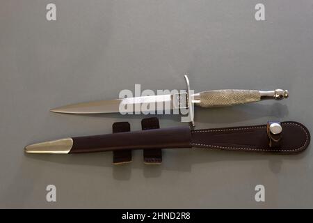 Couteau de combat Sykes Fairbairn Commando Dagger, Mk 1 original avec ricasso gravé. Une très rare épée de Wilkinson, apprêt partie 1 couteau 3' Cross Guard Banque D'Images