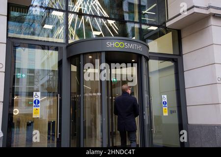 Shoosmith Law Firm à Londres, l'entrée de l'extérieur sur le 1 Bow Churchyard Banque D'Images