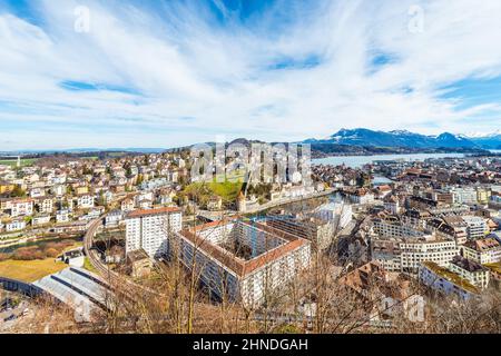 Vue aérienne de la ville de Lucerne. Suisse Banque D'Images