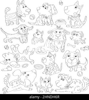 Page de coloriage anti-stress pour chiens mignons. Page de coloriage pour adultes et enfants Illustration de Vecteur