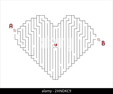 Labyrinthe avec forme de coeur avec deux entrées et deux façons de but. Labyrinthe de Saint-Valentin, fait en vecteur. Illustration de Vecteur