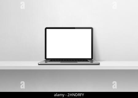 Ordinateur portable sur fond blanc d'étagère en béton. Illustration 3D Banque D'Images